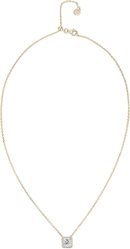 PAVOI 14K Gold Plated Post Faux Diamond Round Solitaire Pendant Halo Necklace | Gold Necklace for Women | Slider Adjustable