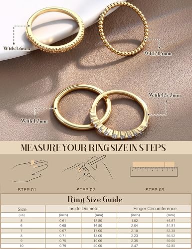 Florideco 14K Gold Plated Stackable Rings for Women Non Tarnish Dainty Cubic Zirconia Thumb Ring Set Silver Plated Stacking Set Statement Promise Band Ring Set