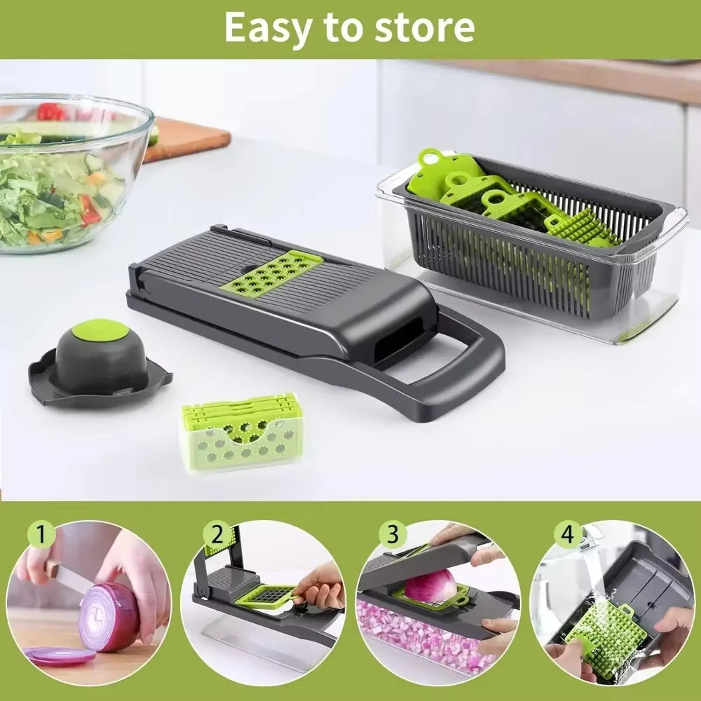 Multifunctional 14-in-1 Vegetable Chopper, Dicer & Salad Maker with Storage Box