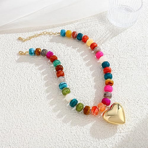 BOHEMIAN MULTICOLOR BEADED HEART NECKLACE
