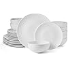 Pfaltzgraff Josephine 24-Piece Dinnerware Set, Porcelain Dish Set with Embossed Basket Weave Design, Service for 8, White Plates and Bowls Sets, Microwave...