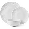 Pfaltzgraff Josephine 24-Piece Dinnerware Set, Porcelain Dish Set with Embossed Basket Weave Design, Service for 8, White Plates and Bowls Sets, Microwave...
