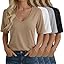 Oakgarden 4 Pack Women's Half Sleeve Shirts V Neck Tops Elbow Length Loose Fit Straight Hem T Shirts Casual Summer Tees