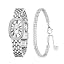 SAGA Women's Luxury Watch & Crystal Bracelet Set | Oval Mother of Pearl Dial Roman Numerals, Swiss Quartz, 3ATM Water Resistant - Elegant Two-Piece Gift Set