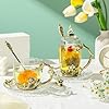 Unique Tea Cups Mother's Day Gift Enamels Flower Glass Coffee Mug with Spoon Jasmine Cups Birthday Christmas Gift for Women 12oz