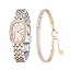 SAGA Women's Luxury Watch & Crystal Bracelet Set | Oval Mother of Pearl Dial Roman Numerals, Swiss Quartz, 3ATM Water Resistant - Elegant Two-Piece Gift Set