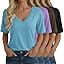 Oakgarden 4 Pack Women's Half Sleeve Shirts V Neck Tops Elbow Length Loose Fit Straight Hem T Shirts Casual Summer Tees