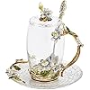 Unique Tea Cups Mother's Day Gift Enamels Flower Glass Coffee Mug with Spoon Jasmine Cups Birthday Christmas Gift for Women 12oz