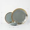 Pokini Porcelain Luxury Dinnerware Sets, Modern Plates and Bowls Sets for 4, Highly Chip and Crack Resistant, Grey and Gold Rim China Dishes Set for Wedding