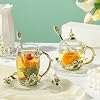 Unique Tea Cups Mother's Day Gift Enamels Flower Glass Coffee Mug with Spoon Jasmine Cups Birthday Christmas Gift for Women 12oz