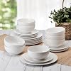 Pfaltzgraff Josephine 24-Piece Dinnerware Set, Porcelain Dish Set with Embossed Basket Weave Design, Service for 8, White Plates and Bowls Sets, Microwave...