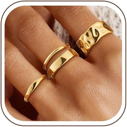 TOBENY Stackable Gold Rings for Women Non Tarnish 14K Gold Plated Chunky Stacking Thumb Ring Set Trendy Dainty Statement Promise Wedding Engagement Band Rings for Women Size 6 7 8 9 10