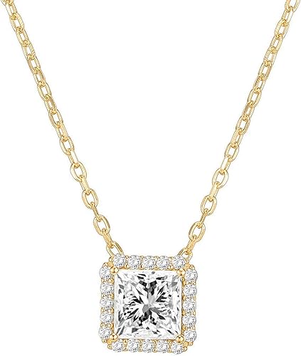 PAVOI 14K Gold Plated Post Faux Diamond Round Solitaire Pendant Halo Necklace | Gold Necklace for Women | Slider Adjustable