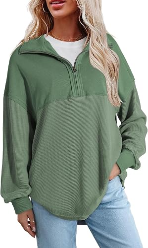 SHEWIN Women Fall Sweatshirt Casual Half Zip Pullover Fall Top 2026 Clothes