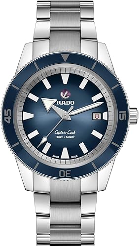 Rado - Captain Cook - Men's Automatic Swiss Watch - 42mm Blue Dial with Date - Silver Stainless Steel Bracelet
