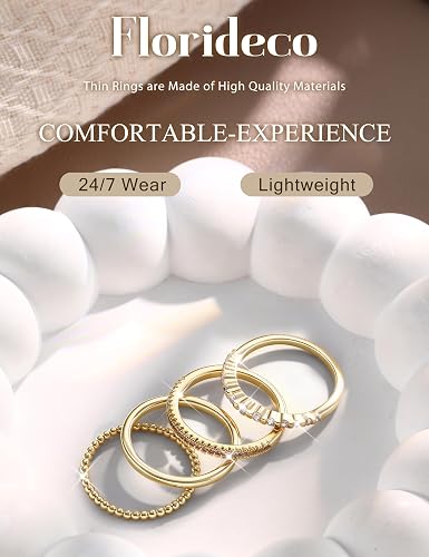 Florideco 14K Gold Plated Stackable Rings for Women Non Tarnish Dainty Cubic Zirconia Thumb Ring Set Silver Plated Stacking Set Statement Promise Band Ring Set