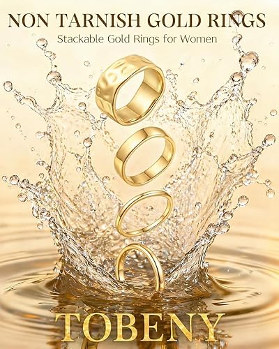 TOBENY Stackable Gold Rings for Women Non Tarnish 14K Gold Plated Chunky Stacking Thumb Ring Set Trendy Dainty Statement Promise Wedding Engagement Band Rings for Women Size 6 7 8 9 10