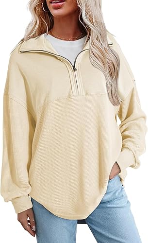 SHEWIN Women Fall Sweatshirt Casual Half Zip Pullover Fall Top 2026 Clothes
