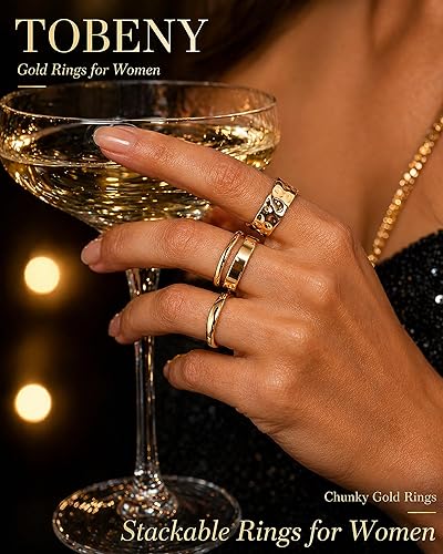 TOBENY Stackable Gold Rings for Women Non Tarnish 14K Gold Plated Chunky Stacking Thumb Ring Set Trendy Dainty Statement Promise Wedding Engagement Band Rings for Women Size 6 7 8 9 10