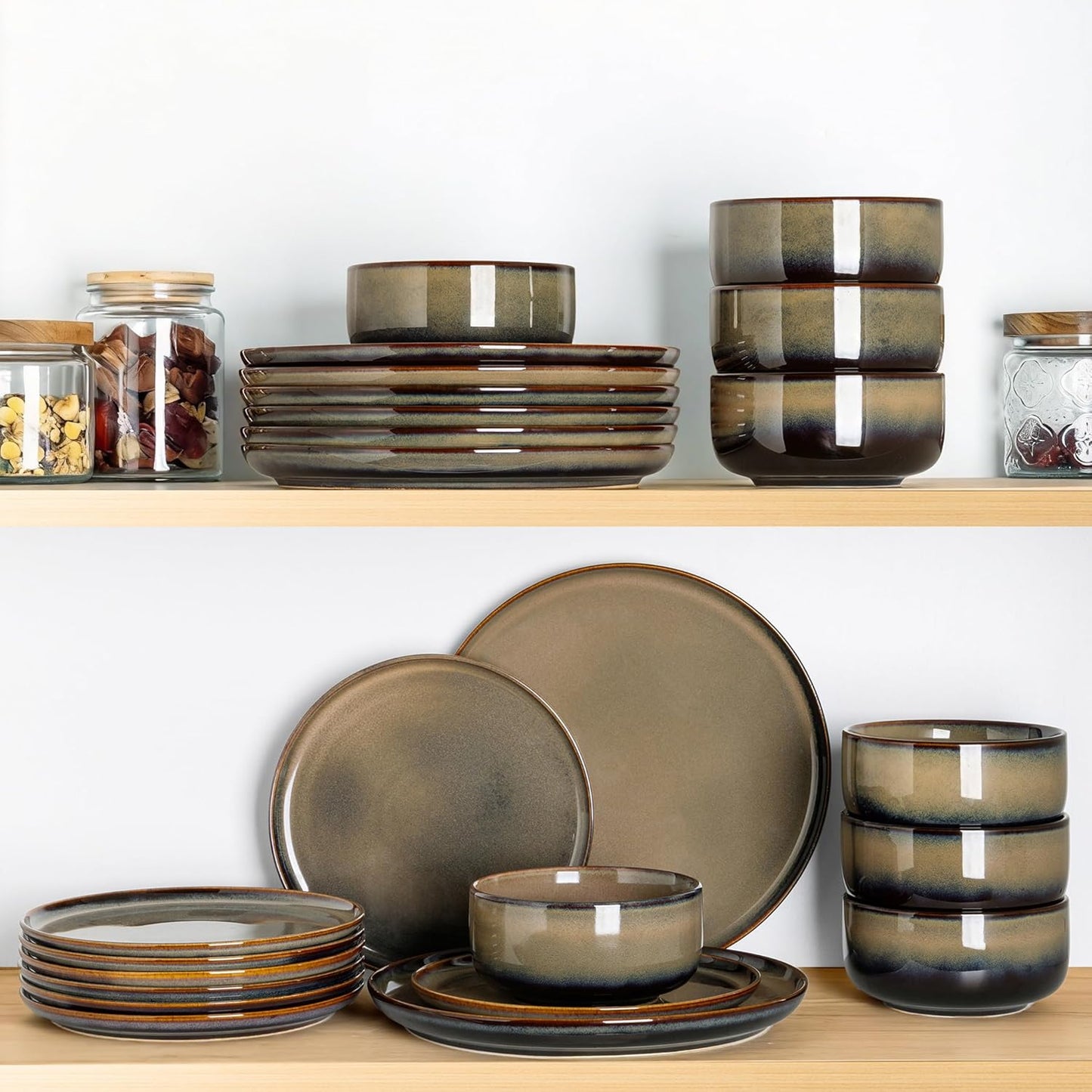 TheTerra Ceramic Dinnerware Set for 6, 18-Piece Plates and Bowls Set | Handmade Reactive Glaze Dish Set, Scratch Resistant, Oven & Microwave &.