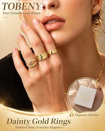 TOBENY Stackable Gold Rings for Women Non Tarnish 14K Gold Plated Chunky Stacking Thumb Ring Set Trendy Dainty Statement Promise Wedding Engagement Band Rings for Women Size 6 7 8 9 10