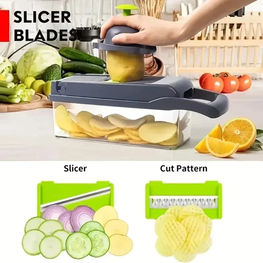 Multifunctional 14-in-1 Vegetable Chopper, Dicer & Salad Maker with Storage Box