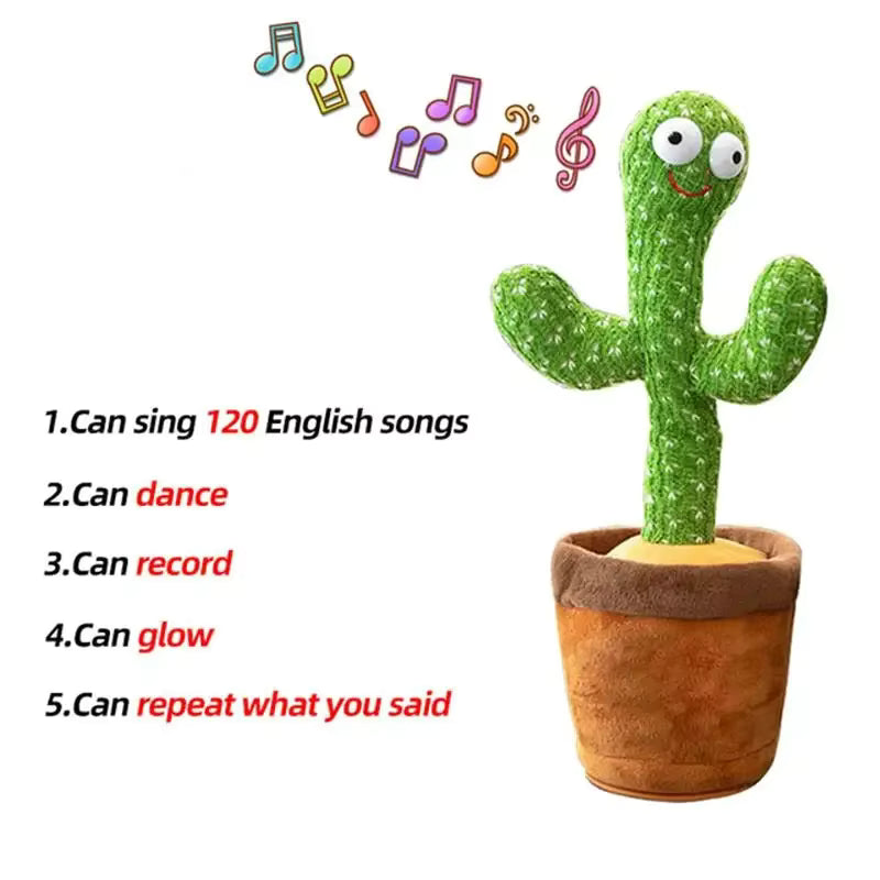 Interactive Dancing & Singing Cactus Toy with Recording & LED Lights