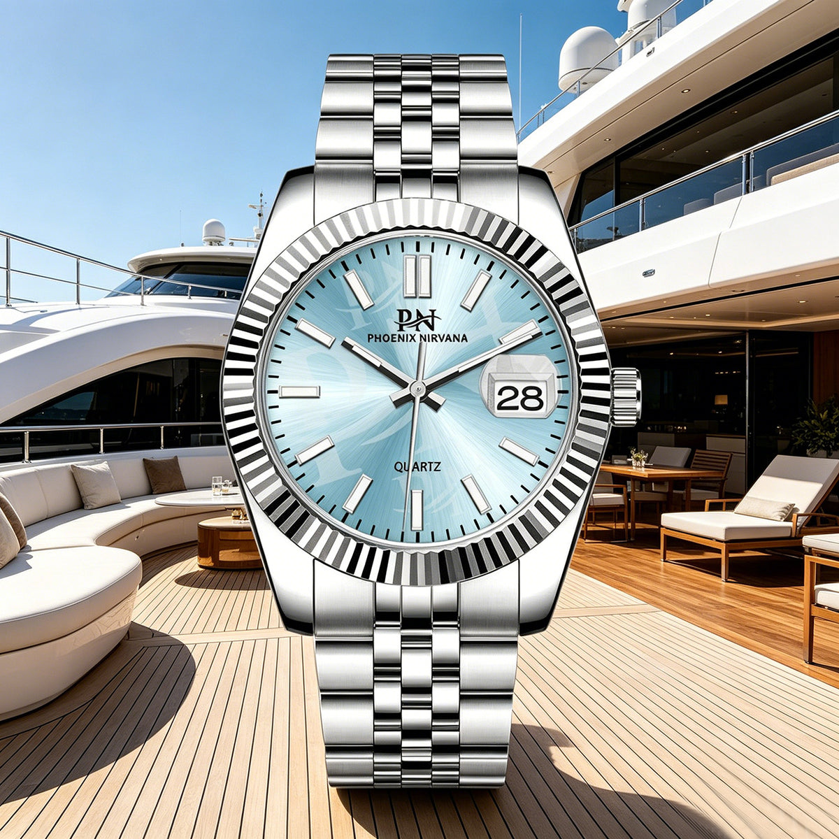 Luxury Silver Stainless Steel Quartz Watch